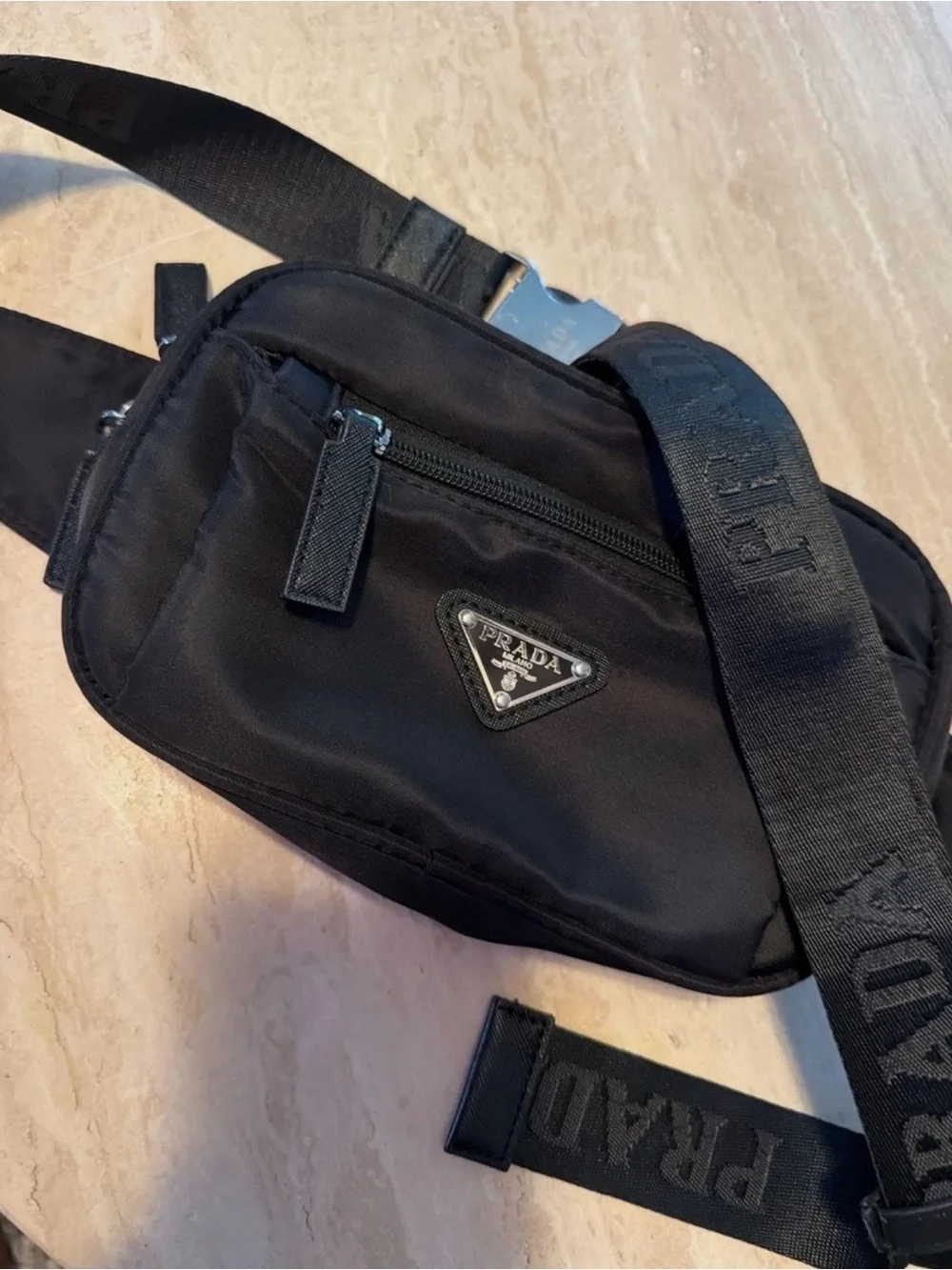 Prada Black Nylon Men's Waist Pouch with Triangle Logo